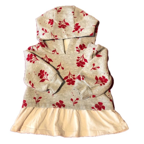 Carter's Baby Girl Hoodie Child of Mine Grey Red Flowers Cream Ruffle Sz 3-6M - Picture 1 of 6